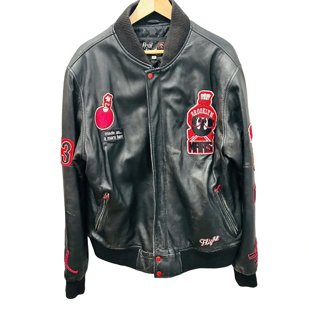 Vintage Jordan Warner Bros Marvin the Martian Leather Jacket 4XL Spike Lee Mars